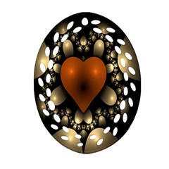 Fractal Of A Red Heart Surrounded By Beige Ball Ornament (oval Filigree) by Simbadda