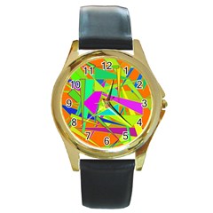 Background With Colorful Triangles Round Gold Metal Watch by Simbadda