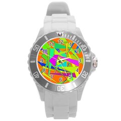 Background With Colorful Triangles Round Plastic Sport Watch (l) by Simbadda