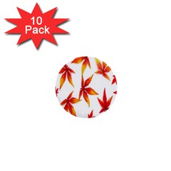 Colorful Autumn Leaves On White Background 1  Mini Buttons (10 Pack)  by Simbadda