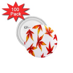 Colorful Autumn Leaves On White Background 1 75  Buttons (100 Pack)  by Simbadda