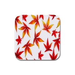 Colorful Autumn Leaves On White Background Rubber Square Coaster (4 Pack)  by Simbadda