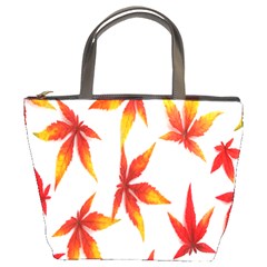 Colorful Autumn Leaves On White Background Bucket Bags by Simbadda