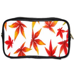 Colorful Autumn Leaves On White Background Toiletries Bags by Simbadda