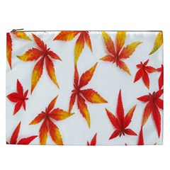 Colorful Autumn Leaves On White Background Cosmetic Bag (xxl)  by Simbadda
