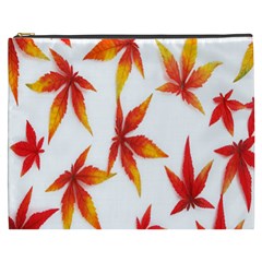 Colorful Autumn Leaves On White Background Cosmetic Bag (xxxl) 
