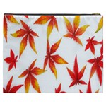 Colorful Autumn Leaves On White Background Cosmetic Bag (XXXL)  Back