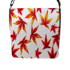 Colorful Autumn Leaves On White Background Flap Messenger Bag (l)  by Simbadda