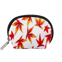 Colorful Autumn Leaves On White Background Accessory Pouches (small)  by Simbadda