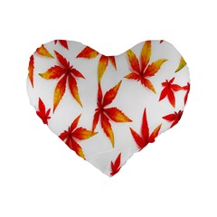 Colorful Autumn Leaves On White Background Standard 16  Premium Flano Heart Shape Cushions by Simbadda