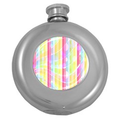Colorful Abstract Stripes Circles And Waves Wallpaper Background Round Hip Flask (5 Oz)