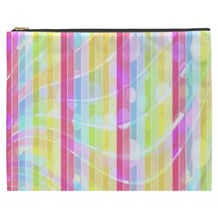 Colorful Abstract Stripes Circles And Waves Wallpaper Background Cosmetic Bag (xxxl)  by Simbadda