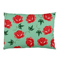 Floral Roses Wallpaper Red Pattern Background Seamless Illustration Pillow Case by Simbadda