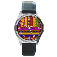 Abstract A Colorful Modern Illustration Round Metal Watch