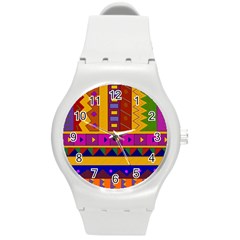 Abstract A Colorful Modern Illustration Round Plastic Sport Watch (m) by Simbadda