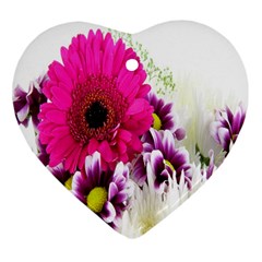 Pink Purple And White Flower Bouquet Heart Ornament (two Sides) by Simbadda