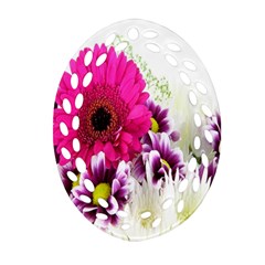 Pink Purple And White Flower Bouquet Ornament (oval Filigree) by Simbadda