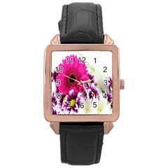 Pink Purple And White Flower Bouquet Rose Gold Leather Watch  by Simbadda