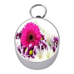 Pink Purple And White Flower Bouquet Mini Silver Compasses by Simbadda