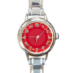 Floral Roses Pattern Background Seamless Round Italian Charm Watch by Simbadda