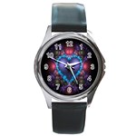 Blue Heart Fractal Image With Help From A Script Round Metal Watch Front