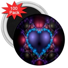 Blue Heart Fractal Image With Help From A Script 3  Magnets (100 Pack) by Simbadda