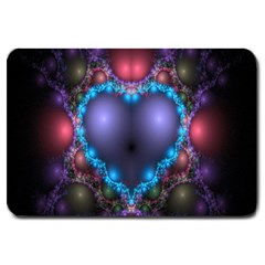 Blue Heart Fractal Image With Help From A Script Large Doormat  by Simbadda