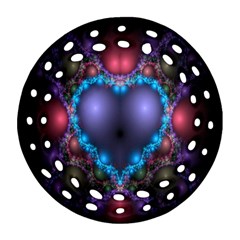 Blue Heart Fractal Image With Help From A Script Ornament (Round Filigree)