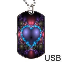 Blue Heart Fractal Image With Help From A Script Dog Tag USB Flash (Two Sides)