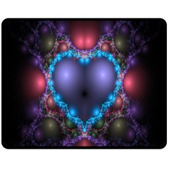 Blue Heart Fractal Image With Help From A Script Double Sided Fleece Blanket (Medium) 