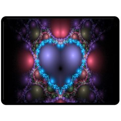 Blue Heart Fractal Image With Help From A Script Double Sided Fleece Blanket (Large) 