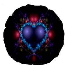 Blue Heart Fractal Image With Help From A Script Large 18  Premium Flano Round Cushions