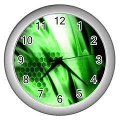 Abstract Background Green Wall Clocks (silver) 