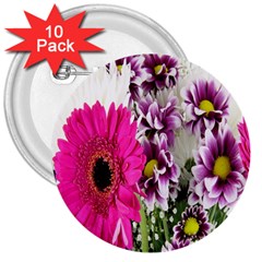 Purple White Flower Bouquet 3  Buttons (10 Pack)  by Simbadda