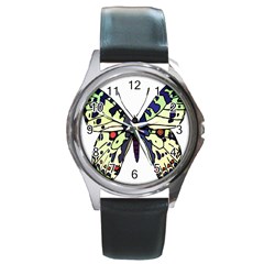 A Colorful Butterfly Image Round Metal Watch