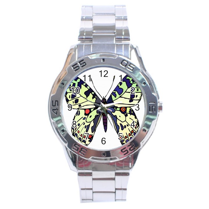 A Colorful Butterfly Image Stainless Steel Analogue Watch