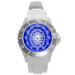 Abstract Background Blue Created With Layers Round Plastic Sport Watch (l) by Simbadda