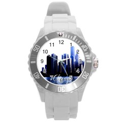 Abstract Of Downtown Chicago Effects Round Plastic Sport Watch (l) by Simbadda