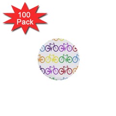 Rainbow Colors Bright Colorful Bicycles Wallpaper Background 1  Mini Buttons (100 Pack)  by Simbadda