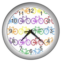 Rainbow Colors Bright Colorful Bicycles Wallpaper Background Wall Clocks (silver) 