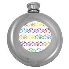 Rainbow Colors Bright Colorful Bicycles Wallpaper Background Round Hip Flask (5 Oz) by Simbadda