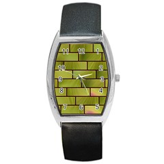 Modern Green Bricks Background Image Barrel Style Metal Watch by Simbadda