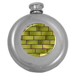 Modern Green Bricks Background Image Round Hip Flask (5 Oz)