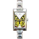 Yellow A Colorful Butterfly Image Rectangle Italian Charm Watch Front