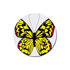 Yellow A Colorful Butterfly Image Rubber Round Coaster (4 pack) 