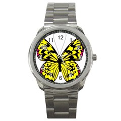 Yellow A Colorful Butterfly Image Sport Metal Watch