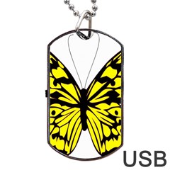 Yellow A Colorful Butterfly Image Dog Tag USB Flash (One Side)