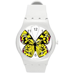 Yellow A Colorful Butterfly Image Round Plastic Sport Watch (M)