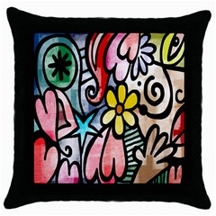 Digitally Painted Abstract Doodle Texture Throw Pillow Case (black) by Simbadda