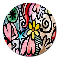 Digitally Painted Abstract Doodle Texture Magnet 5  (round) by Simbadda